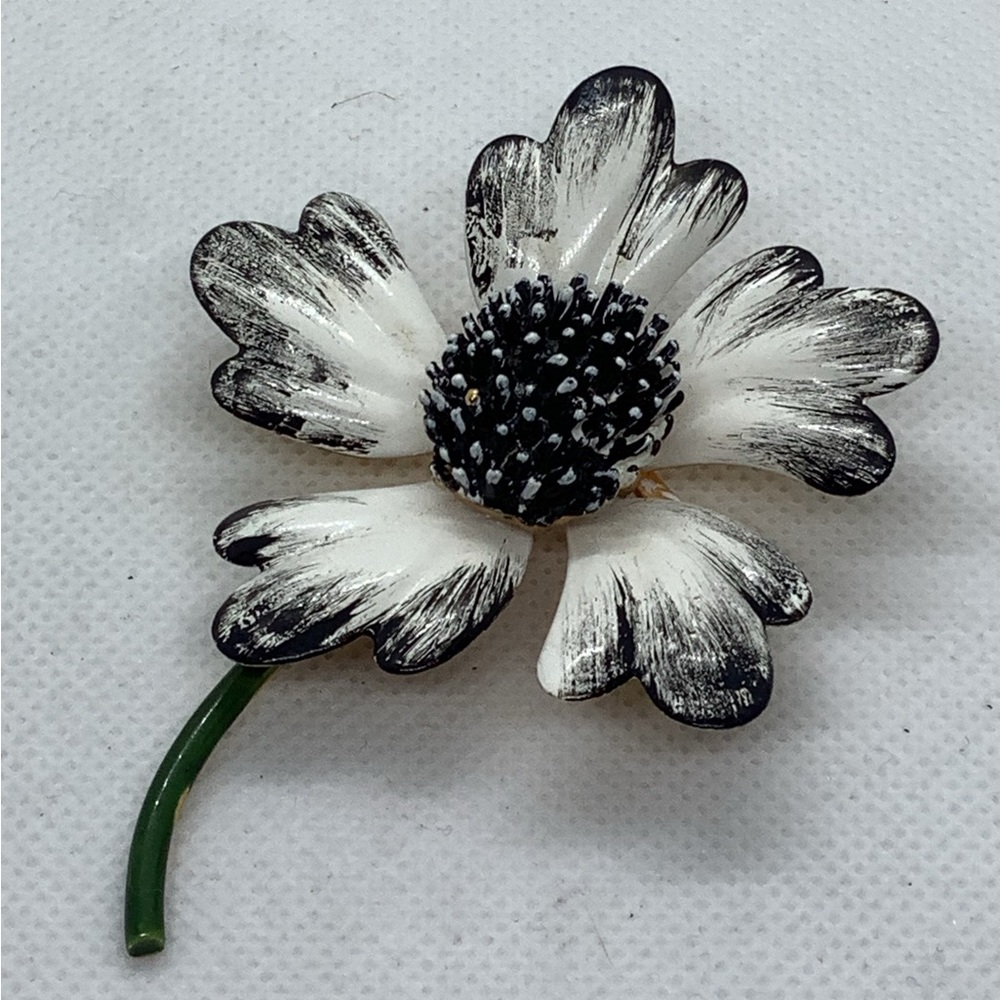 Vintage Brooch Original by Robert Black & White Flower Pin Poppy Rare Signed